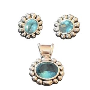 Sterling Silver 925 Jewelry Set 3 Pc Blue Stone Earrings & Pendant Lot